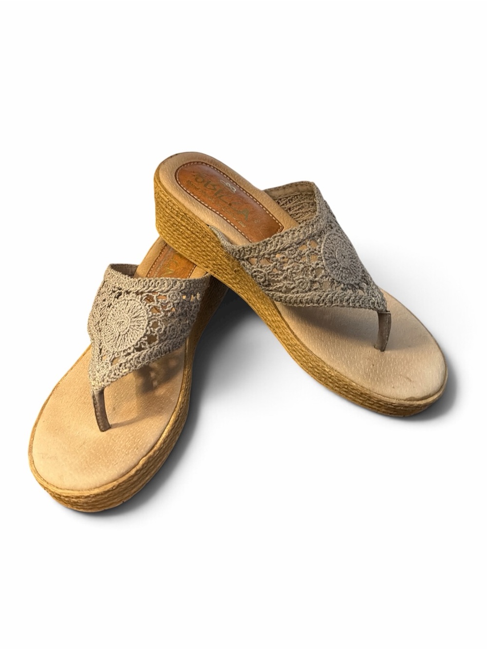 Sbicca Crochet Lace Espadrille Wedge Flip Flop Sandals 8